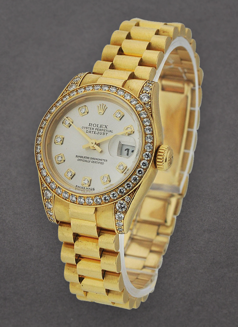 Pre-Owned Rolex Ladies President 26mm in Yellow Gold with Diamond Bezel