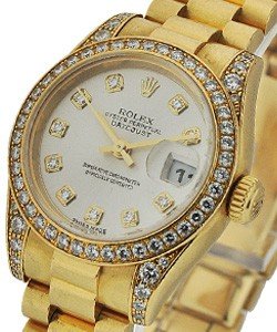 Ladies President 26mm in Yellow Gold with Diamond Bezel on Bracelet with White MOP Diamond Dial