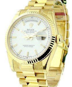 Day-Date President in Yellow Gold with Fluted Bezel on Yellow Gold President Bracelet with White Index Dial