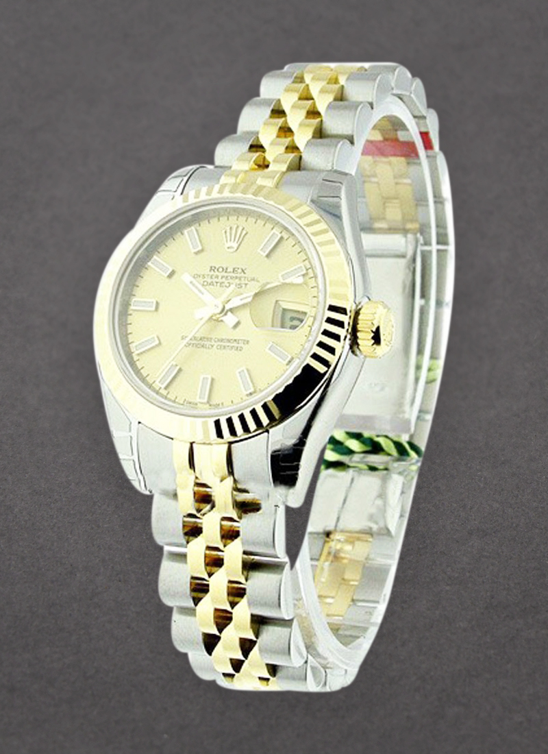 Rolex Unworn Datejust 26mm Ladies in Steel with Yellow Gold Fluted Bezel