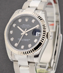 Datejust 31mm Mid Size in Steel with Fluted Bezel on Steel Oyster Bracelet with Black Diamond Dial