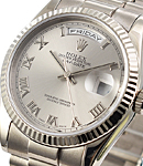 President 36mm in White Gold with Fluted Bezel on President Bracelet with Rhodium Roman Dial