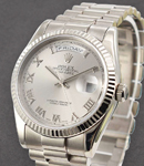 President 36mm in White Gold with Fluted Bezel on President Bracelet with Rhodium Roman Dial