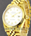 Men's Datejust 36mm in Yellow Gold with Fluted Bezel on Jubilee Bracelet with Silver Diamond Dial