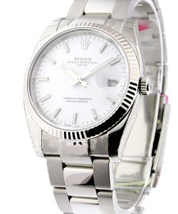 Oyster Perpetual Date 34mm in Steel and White Gold with Fluted Bezel on Steel Oyster Bracelet with White Stick Dial