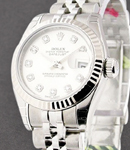Datejust 26mm in Steel with White Gold Fluted Bezel On Jubilee Bracelet with Silver Diamond Dial