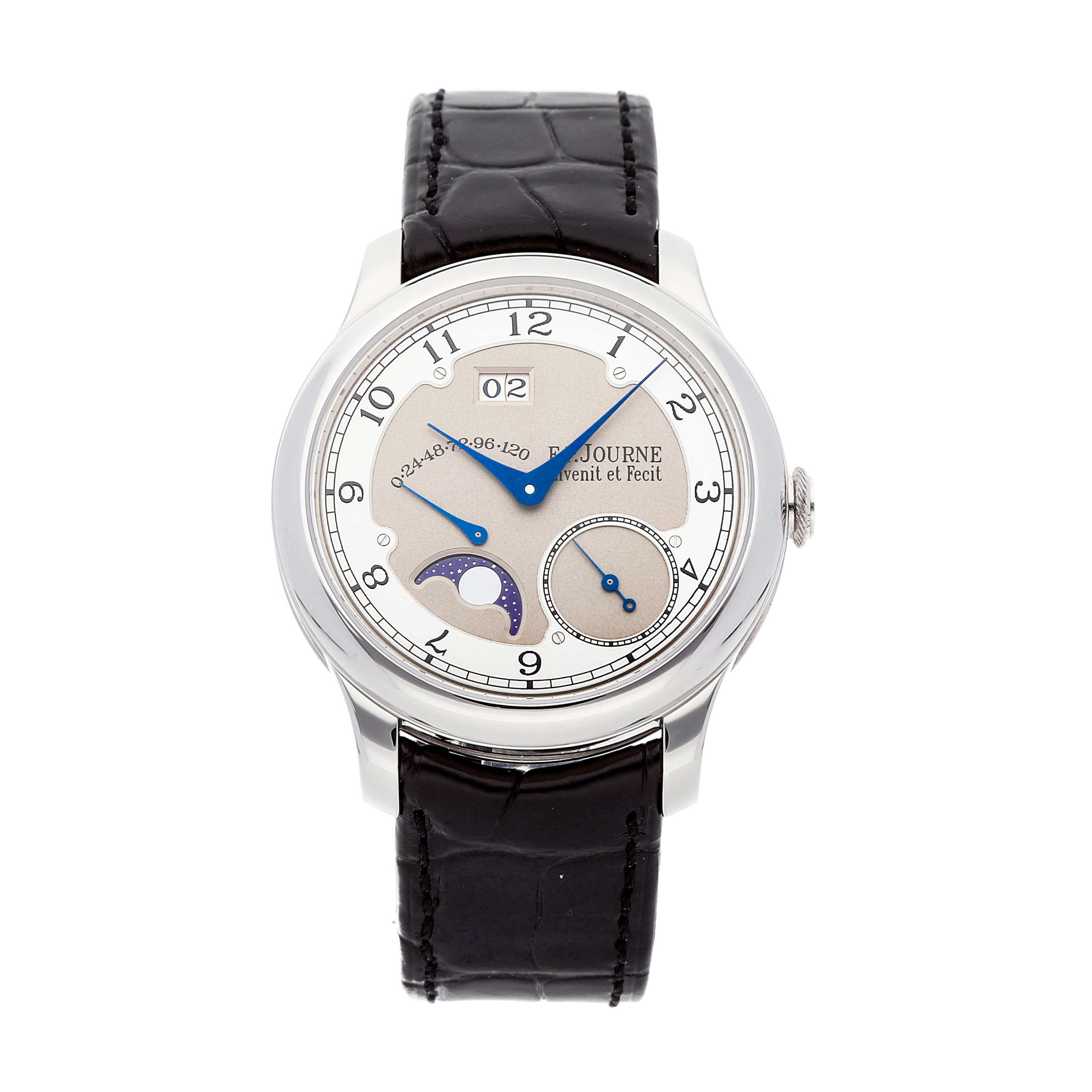 Octa Divine Moonphase 36mm in Platinum on Black Crocodile Leather Strap with Silver Dial