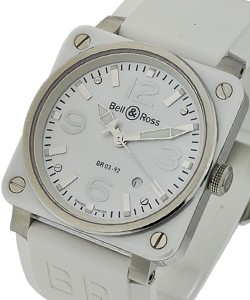 BR03-92 in Steel with White Ceramic Bezel on White Rubber Strap with White MOP Dial