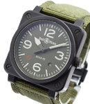 BR03-92 Automatic Military Carbon Finish Steel on Green Nylon Strap