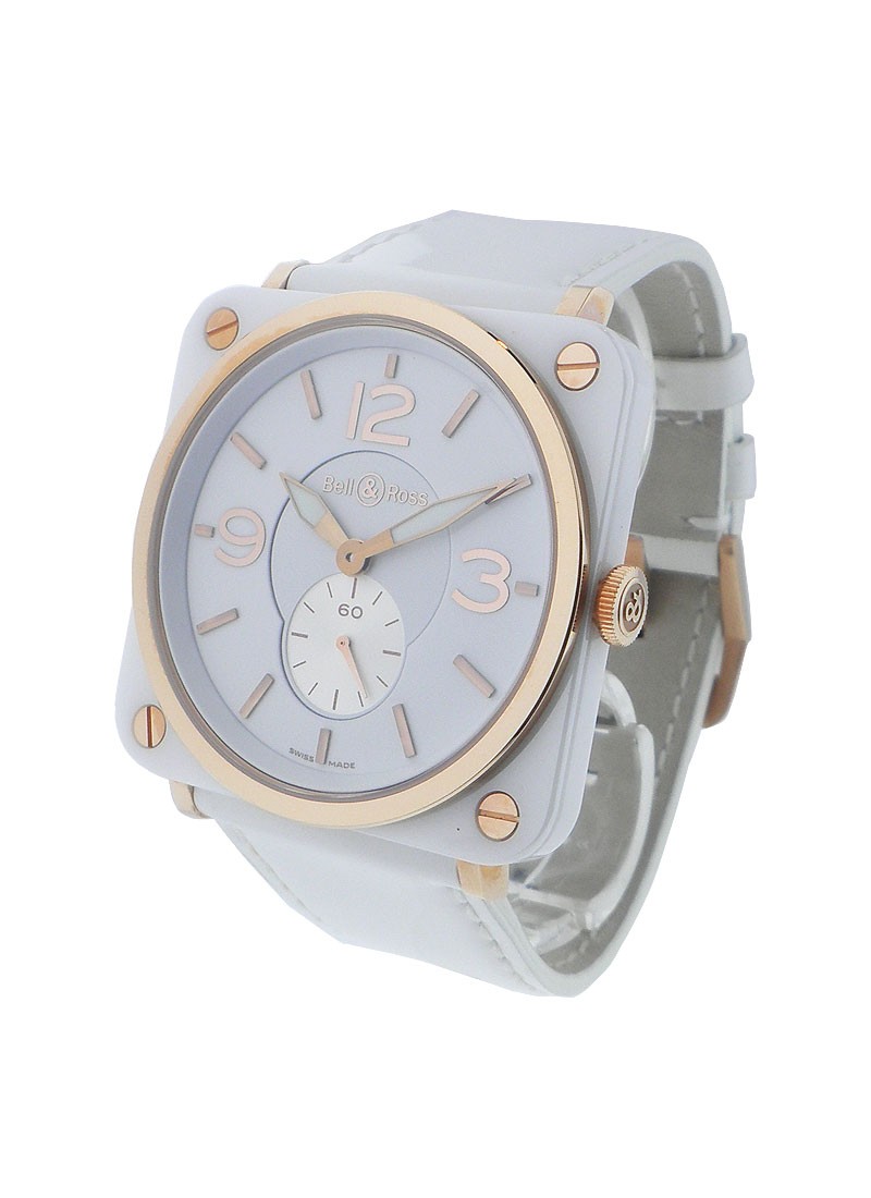 BR-S Quartz in White Ceramic with Rose Gold Bezel on White Leather Strap  with White Dial BRS 98 WCR