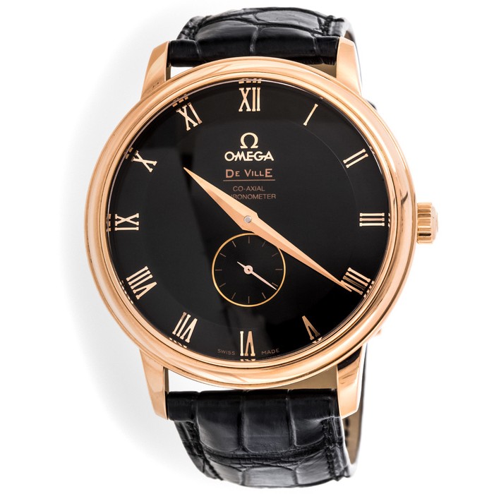 Co-Axial Small Seconds in Roe Gold on Black Alligator Leather Strap with Black Dial