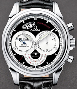 DeVille Chronoscope Chronograph in Steel  On Black Leather Strap with Black Dial 