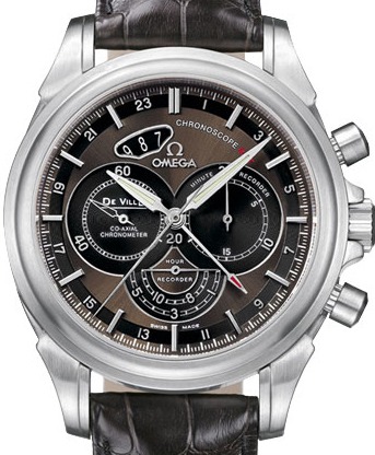 Co-Axial Chronoscope GMT Chronograph in Steel on Brown Alligator Leather Strap with Brown Dial