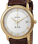 De Ville Prestige34mm Yellow Gold on Strap with Silver Dial