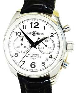 Vintage 126 Chronograph Steel on Black Crocodile Strap with White Dial
