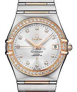Constellation Classic Co-Axial in Steel and Rose Gold with Diamond Bezel on 2 Tone Bracelet with Silver Diamond Dial