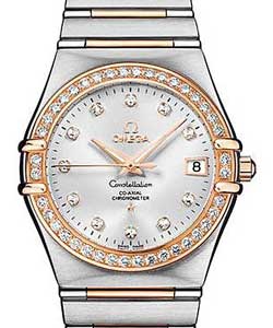 Constellation Classic Co-Axial in Steel and Rose Gold with Diamond Bezel on 2 Tone Bracelet with Silver Diamond Dial