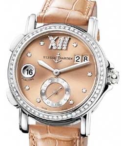 Dual Time in Steel with Diamond Bezel on Light Brown Alligator Strap with Light Brown Sunray Dial