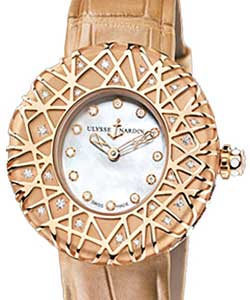 Golden Dream Rose Gold with Diamond Web Design Bezel on Beige Crocodile Leather Strap with Mother Of Pearl  Diamond Dial