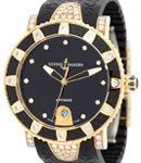 Lady Marine Diver in Rose Gold with Diamond Bezel on Black Rubber Strap with Black Diamond Dial