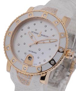 Lady Diver Starry Night in Rose Gold with Diamond Bezel on White Rubber with White Mother of Pearl Diamond Dial