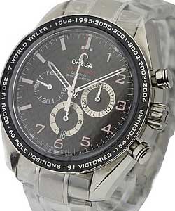The Legend Chronograph Speedmaster 44.25mm Autoamtic in Steel with Black Bezel on Stainless Steel Bracelet with Black Dial
