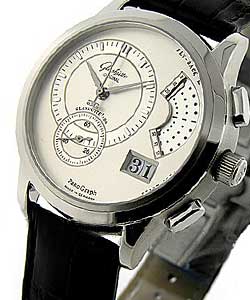 Panodate PanoGraph 40mm in Steel on Black Crocodile Leather Strap with Silver Dial