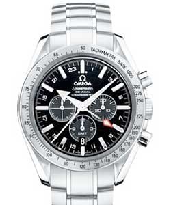 Speedmaster Broad Arrow GMT Chronograph 44mm Automatic in Steel on Steel Bracelet with Black Dial
