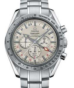 Speedmaster Broad Arrow GMT Chronograph 44mm Automatic in Steel on Stainless Steel Bracelet with Silver Dial
