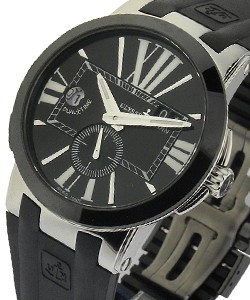 Executive Dual Time in Steel with Black Ceramic Bezel on Black Rubber Strap with Black Dial