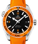 Planet Ocean 45mm in Steel with Orange Bezel on Orange Leather Strap with Black Dial
