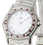 Sport Classic Lady's Mini with Diamond and Ruby Bezel   Steel on Bracelet with MOP Dial