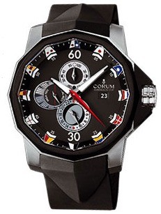 Admiral's Cup Tides 48mm in Steel on Black Rubber Strap with Black Dial