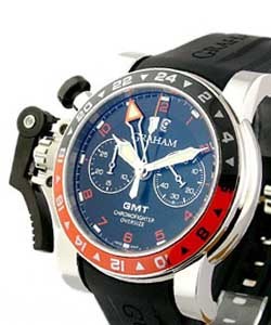 GMT Oversize Chronofighter - Red and Black Bezel Steel on Rubber Strap with Black Dial