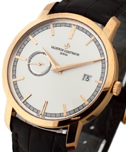 Patrimony Traditionelle Automatic in Rose Gold on Black Crocodile Leather Strap with Silver Dial