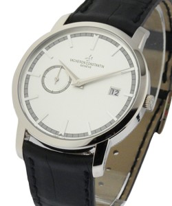 Patrimony Traditionelle Automatic in White Gold  on Black Crocodile Leather Strap with White Dial