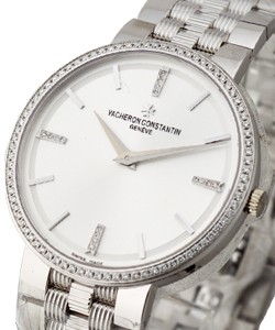 Patrimony Traditionnelle in White Gold with Diamond Bezel on White Gold Bracelet with Silver Dial