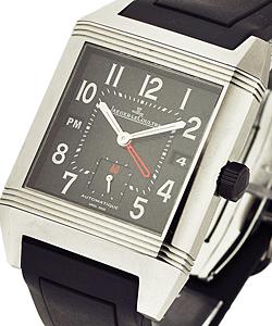 Reverso Squadra Hometime in Steel on Black Rubber Strap with Black Dial