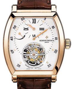 Malte Tonneau Regulator Tourbillon in Rose Gold  on Brown Leather Strap with White Dial