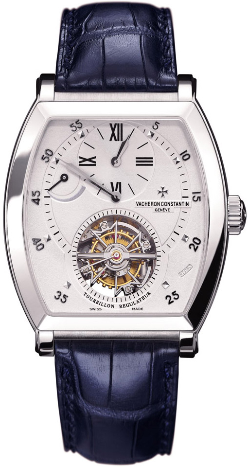 Malte Tonneau Regulator Tourbillon in Platinum on Blue Alligator Leather Strap with Silver Dial