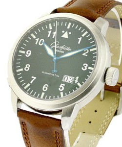 Senator Navigator Panorama Date in Steel on Brown Calfskin Leather Strap with Black Dial