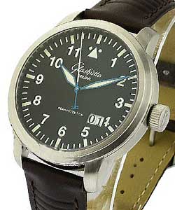 Senator Navigator Panorama Date 40.1mm Automatic in Steel on Brown Leather Strap with Black Dial