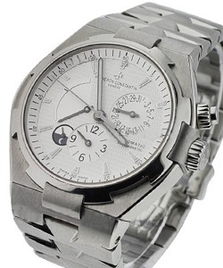 Overseas Dual Time and Power Reserve in Steel on Steel Bracelet with White Dial
