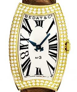 No. 3 in Yellow Gold with Diamond Bezel on Brown Leather Strap with Silver Dial