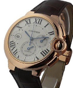 Ballon Bleu Chronograph Large Size in Rose Gold on Brown Crocodile Leather Strap with Silver Dial