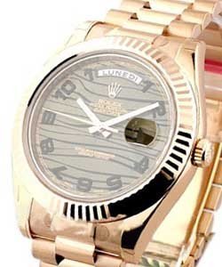 Day-Date II President in Rose Gold with Fluted Bezel  on Rose Gold President Bracelet with Bronze Wave Dial