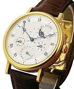 Classique Perpetual Calendar 39mm Automatic in Yellow Gold on Brown Crocodile Leather Strap with Silver Dial