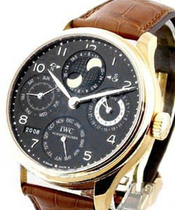 Portuguese Perpetual Calendar in Rose Gold Rose Gold on Strap with Black Dial