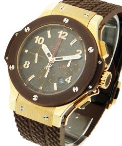 Big Bang Cappuccino Chronograph 44mm in Rose Gold with Ceramic Bezel on Brown Rubber Strap with Brown Carbon Fiber Dial