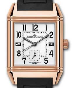 Reverso Squadra Hometime Rose Gold on Strap with Silver Guilloche Dial